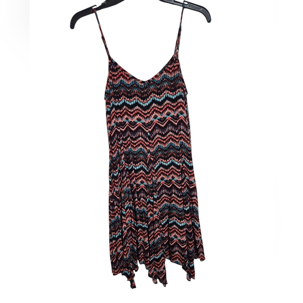 Lilly Rose Spaghetti Strap Dress Zigzag Multicolor Adjustable Triangle Hem XS